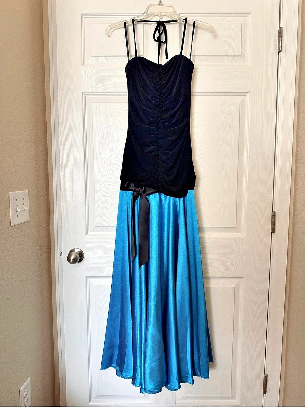 Ruched Maxi Dress in Blue & Black